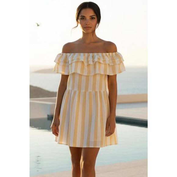Lulus Dresses & Skirts - Lulus Women's Yellow and White Striped Off-Shoulder Casual Dress Size S
